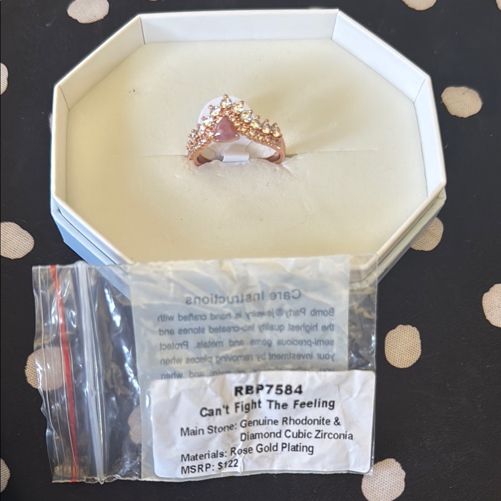 Rose Gold Rhodonite & Cubic Zirconia Ring Cant Fight The Feeling 7584